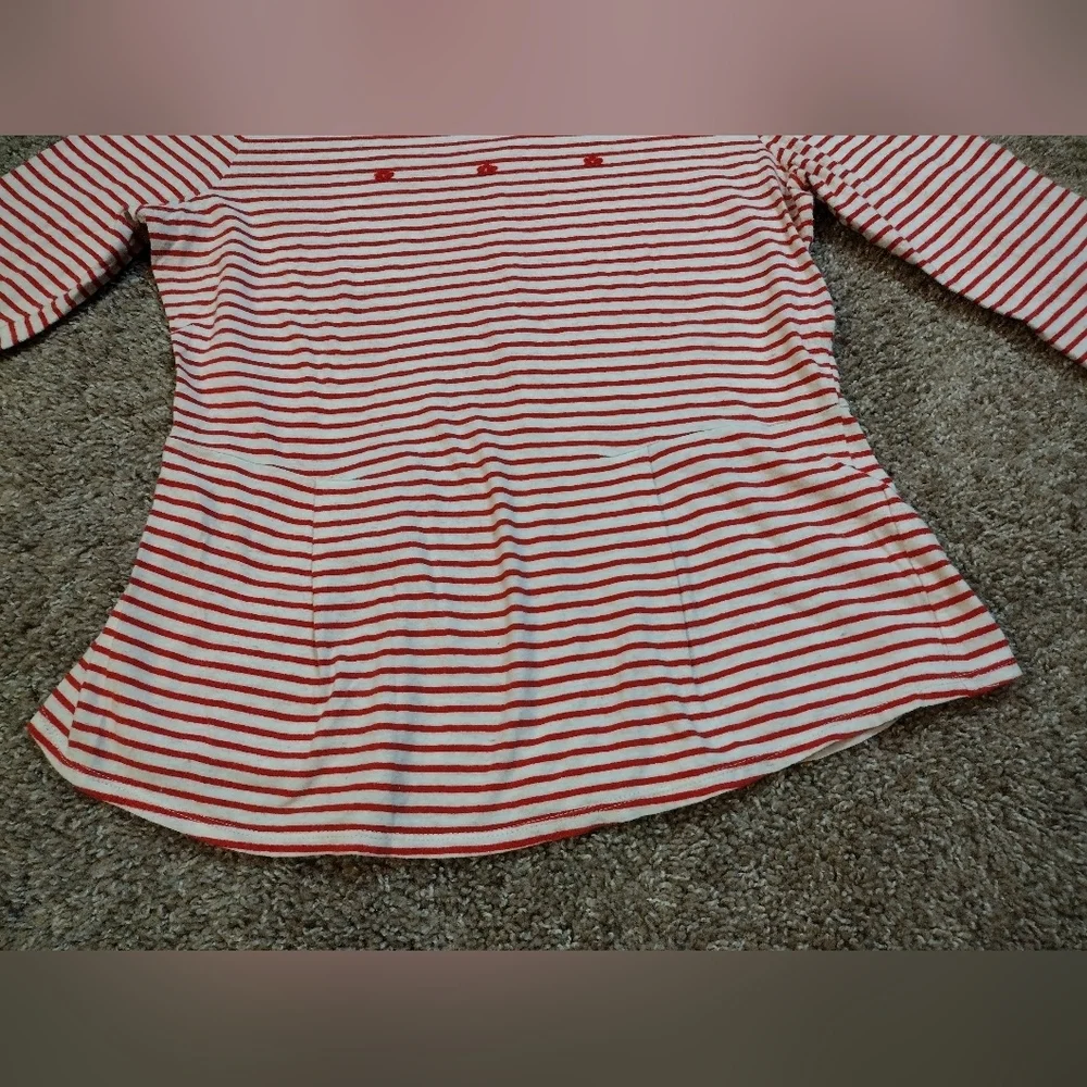 Rebecca Taylor Striped Peplum Blouse With Embroidered Flowers Medium - Picture 4 of 10